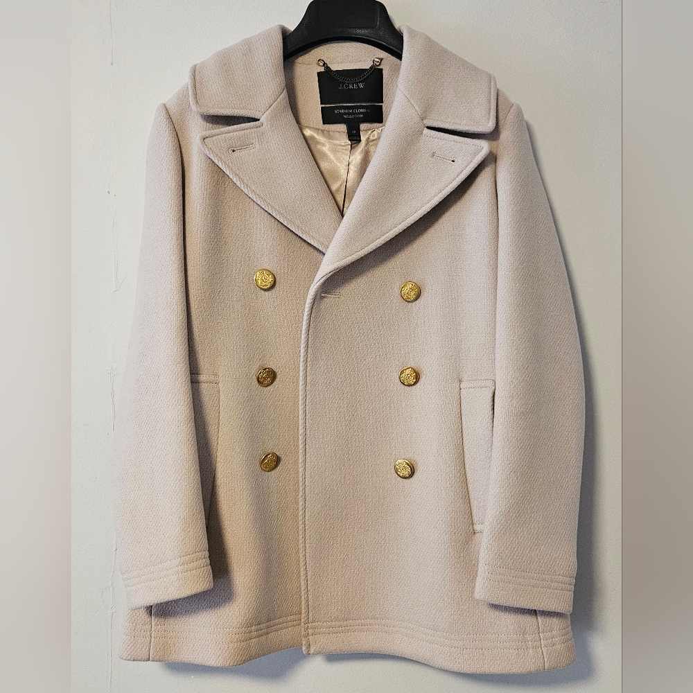 J. Crew Stadium Cloth Cream Majesty Peacoat with Gold Buttons